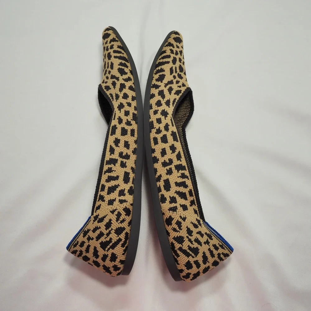 Rothys The Point Women 8.5 Brown Leopard Animal Print Ballet Flats Pointed Shoes